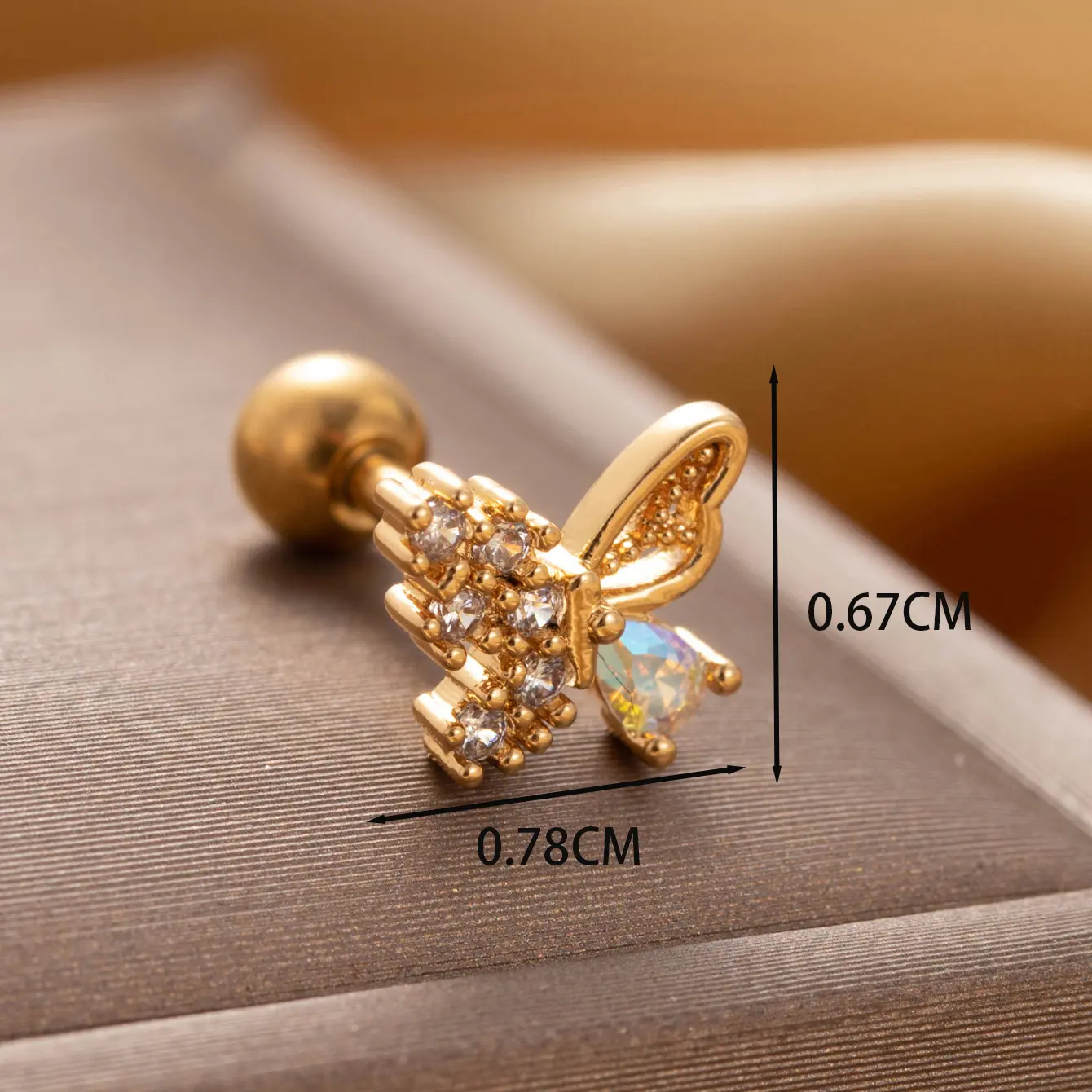 1 Piece Simple Series Classic Butterfly Titanium Steel   Gold Color Material Zircon Women's Stud Earrings 